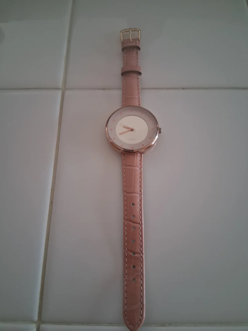 Women’s Pink Leather Strap Watch - Minimalist Style